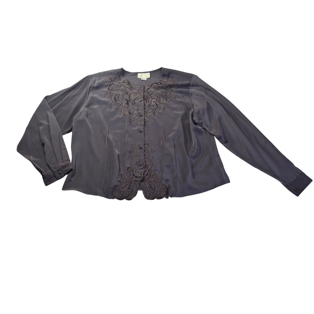Voir Collection Blouse Womens 20W Plus Size Embroidered Lace Button‎ Top Vintage